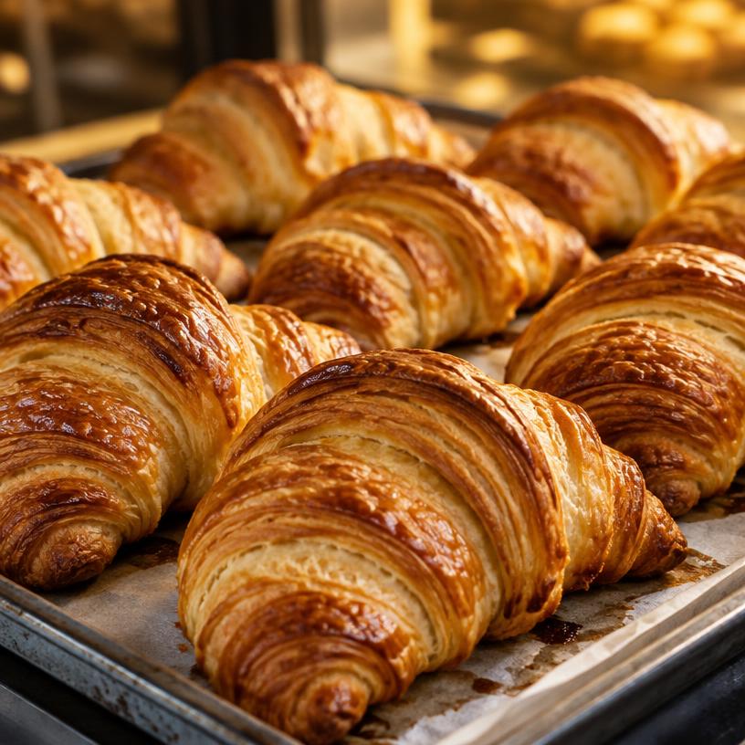 Croissants dourados recém-saídos do forno