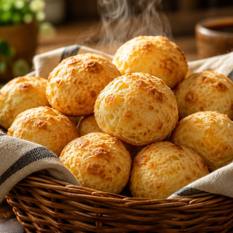 Pão de queijo quentinho na cesta